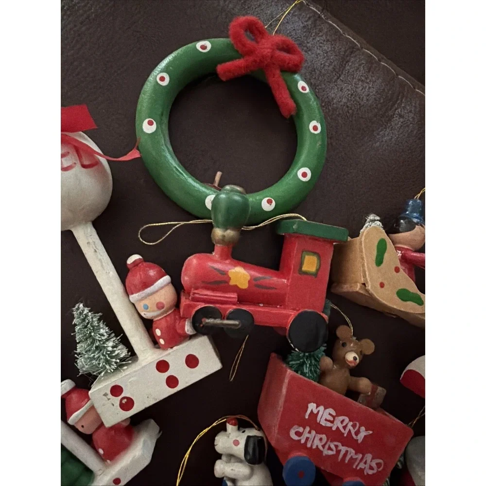 Vintage Wooden Christmas Ornaments Made in Taiwan Set of 10